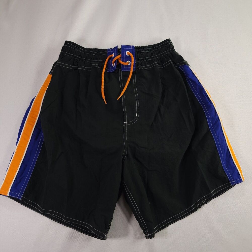 Pacific Connections Swim Trunks Men's Small Black Blue Orange Colorblock